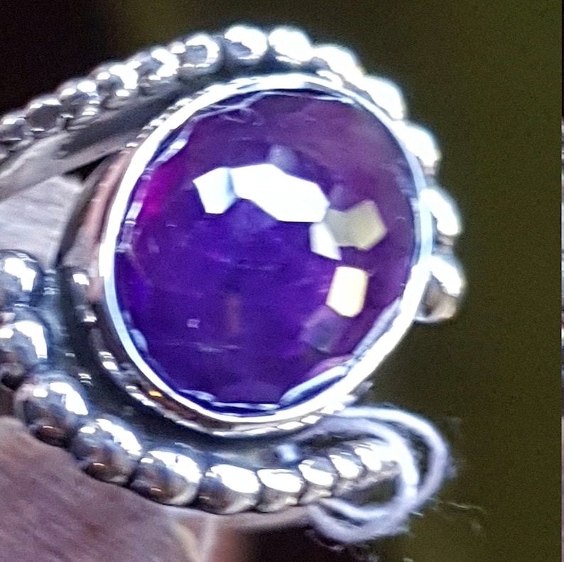 Hand Made Sterling Silver Designer Ring Featuring a Large Oval Rose Cut Amethyst.