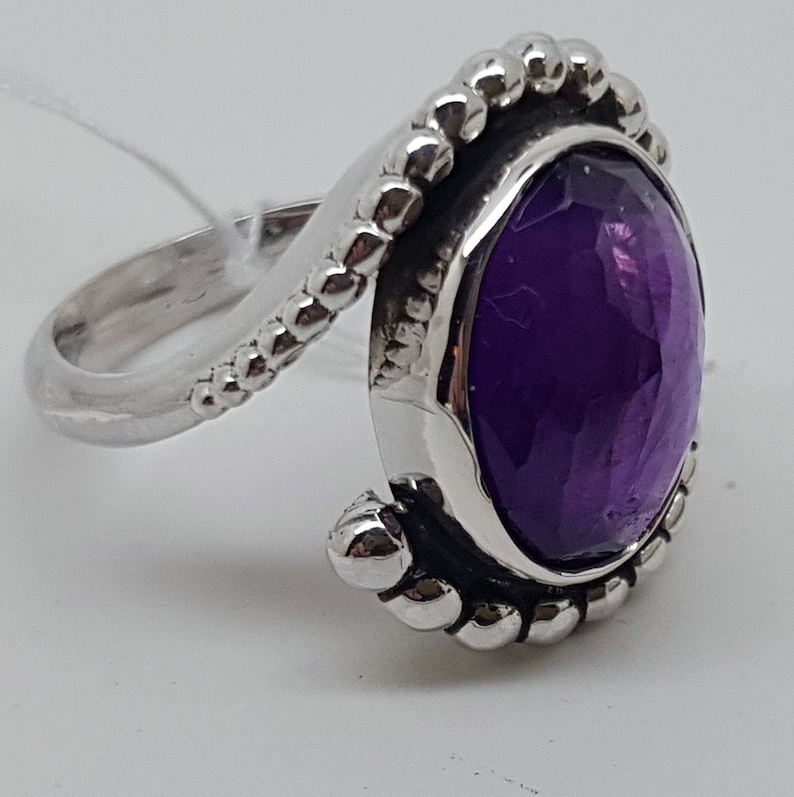 Hand Made Sterling Silver Designer Ring Featuring a Large Oval Rose Cut Amethyst.