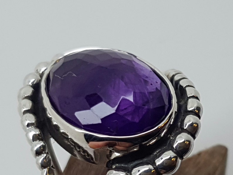 Hand Made Sterling Silver Designer Ring Featuring a Large Oval Rose Cut Amethyst.