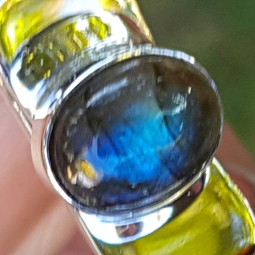 Hand Made Sterling Silver Designer shops Ring Featuring an Oval Cabochon Cut Labradorite.