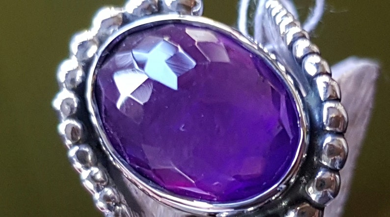 Hand Made Sterling Silver Designer Ring Featuring a Large Oval Rose Cut Amethyst.