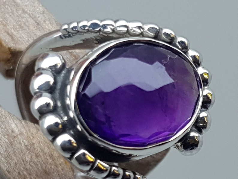 Hand Made Sterling Silver Designer Ring Featuring a Large Oval Rose Cut Amethyst.