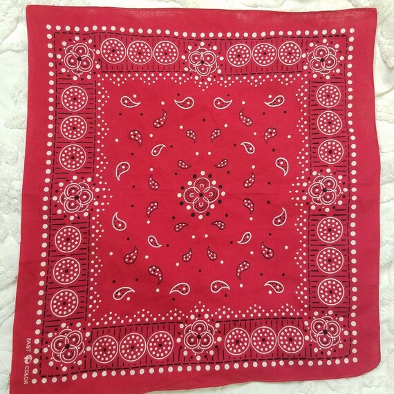 Vintage Bandana Trunk Down 40s Red Cotton 19" Pais