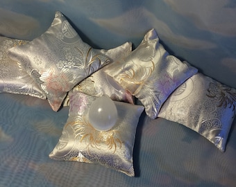 Assorted sizes of Crystal Pillows/Cushions - Nominally 5' x 5" x 2", Filled with buckwheat hulls, lavender flowers and special beads