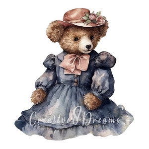 Teddy Bear in Vintage Clothes JPG Clipart Bundle- Digital Download