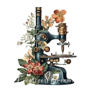 Pacote de clipart de microscópio vintage - 10 JPGs de aquarela de alta qualidade - Ciência, diário, scrapbooking, uso comercial, download digital