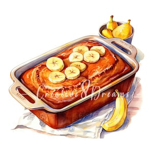 Bundle de cliparts pain aux bananes fraîchement sorti du four - 10 fichiers JPG aquarelles de haute qualité - journalisation, scrapbooking, usage commercial, téléchargement numérique