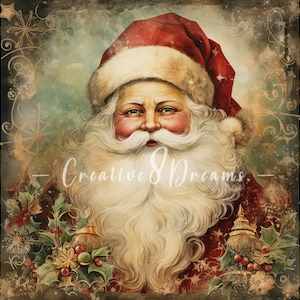 Pacote de clipart de Papai Noel vermelho dourado e chique - 10 JPGs em aquarela de alta qualidade - Férias de inverno, diário, material para scrapbook, download digital