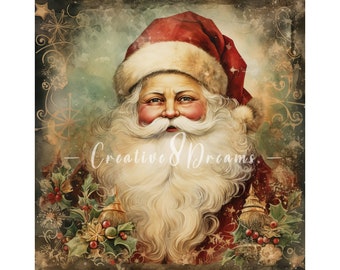 Shabby Chic Red Gold Santa Clipart Bundle- 10 High Quality Watercolor JPGs- Winter Holidays, Journaling, Scrapbook Supply, Digital Download