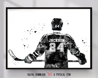 Hockey Player Boy Personalized Sport Art with Custom Name and Number- Digital Download