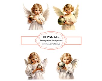 Angel Baby Girl Holding Christmas Ornament PNG Clipart Bundle- Digital Download