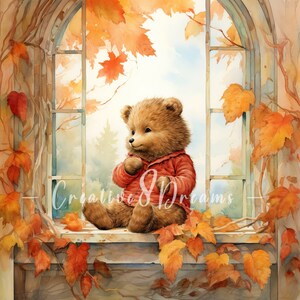Teddy Bear in Autumn Window Scenery Clipart Bundle- 10 High Quality ...