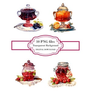 Vintage fruitcompote glazen pot PNG-clipartbundel - digitale download