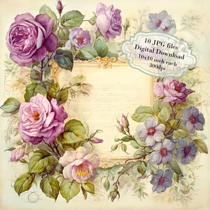 Pacchetto di clipart di carta invecchiata floreale shabby chic - 10 JPG acquerellabili di alta qualità - Decoupage, journaling, scrapbooking, download digitale