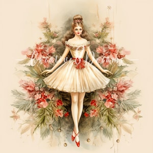 Vintage Christmas Ballerina JPG Clipart Bundle- Digital Download
