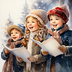 Weihnachten Lied singen Kinder Clipart Bundle - 10 hochwertige Aquarell JPGs - Festlich, Handwerk, Journaling, Scrapbooking, digitaler Download