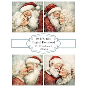 Santa and Mrs Claus Hugging Lovingly JPG Clipart Bundle- Digital Download