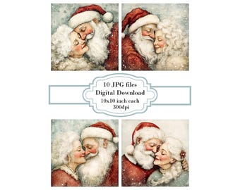 Santa and Mrs Claus Hugging Lovingly JPG Clipart Bundle- Digital Download
