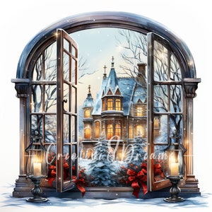 Christmas Decorated Window JPG Clipart Bundle- Digital Download