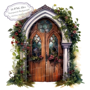 Overgrown Gothic Church Door PNG Clipart Bundle- Digital Download