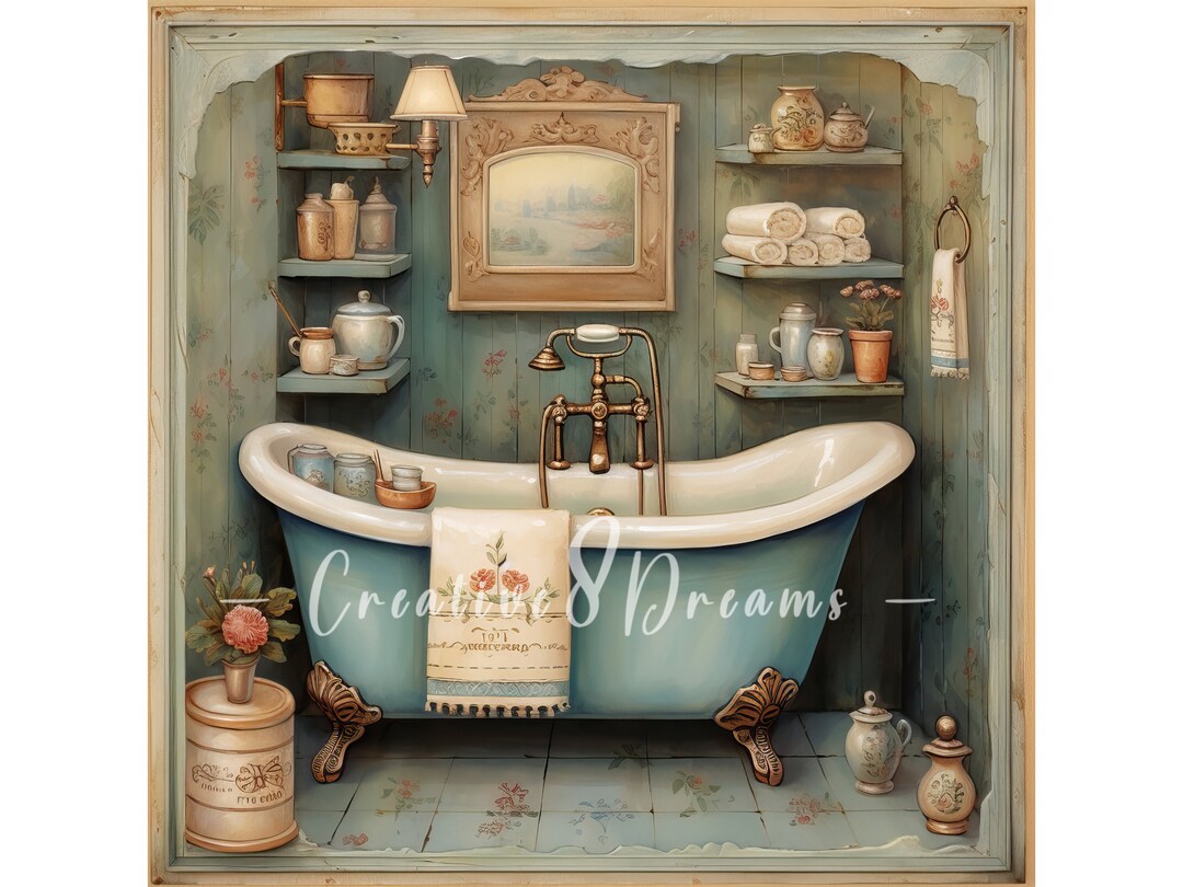 Shabby Chic Bathroom Clipart Bundle- 10 High Quality Watercolor Jpgs ...