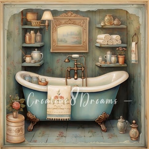 Pacchetto di clipart per bagno in stile shabby chic - 10 JPG acquerellati di alta qualità - Casa, Decoupage, Junk Journaling, Scrapbooking, Download digitale