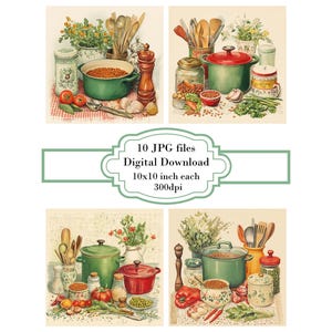 Retro Kitchen One Pot Lentil Soup JPG Clipart Bundle- Digital Download