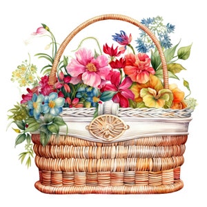 Sewing Basket Full of Flowers Clipart Bundle 10 High Quality Watercolor ...