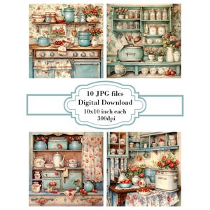 Bundle de cliparts JPG de plan de travail de cuisine rétro shabby chic - téléchargement numérique