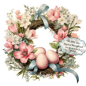 Shabby Chic Osterkranz Clipart Bundle - 10 hochwertige Aquarell JPGs - Frühlingskunst, Handwerk, Journaling, Scrapbook Versorgung, digitaler Download