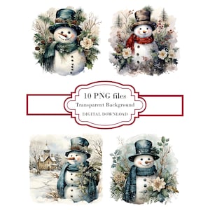 Vintage Snowman PNG Clipart Bundle- Digital Download