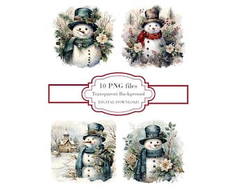 Vintage Snowman PNG Clipart Bundle- Digital Download