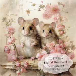 Bundle de cliparts floral shabby chic - 10 fichiers JPG aquarelles de haute qualité - découpage, création artisanale, journalisation, fourniture de scrapbooking, téléchargement numérique