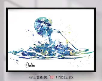 Swimmer Girl Personalized Sport Art with Custom Name- Digital Download