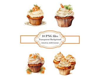 Vintage Carrot Cupcake PNG Clipart Bundle- Digital Download