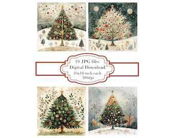 Scandinavian Christmas Tree JPG Clipart Bundle- Digital Download