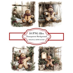 Paquete de imágenes prediseñadas PNG de decoración de hombrecito de jengibre - Descarga digital