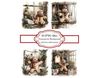 Bonhomme en pain d'épice décoration PNG Clipart Bundle - téléchargement numérique
