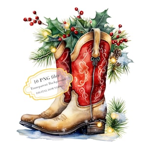 Festive Christmas Cowboy Boots PNG Clipart Bundle- Digital Download