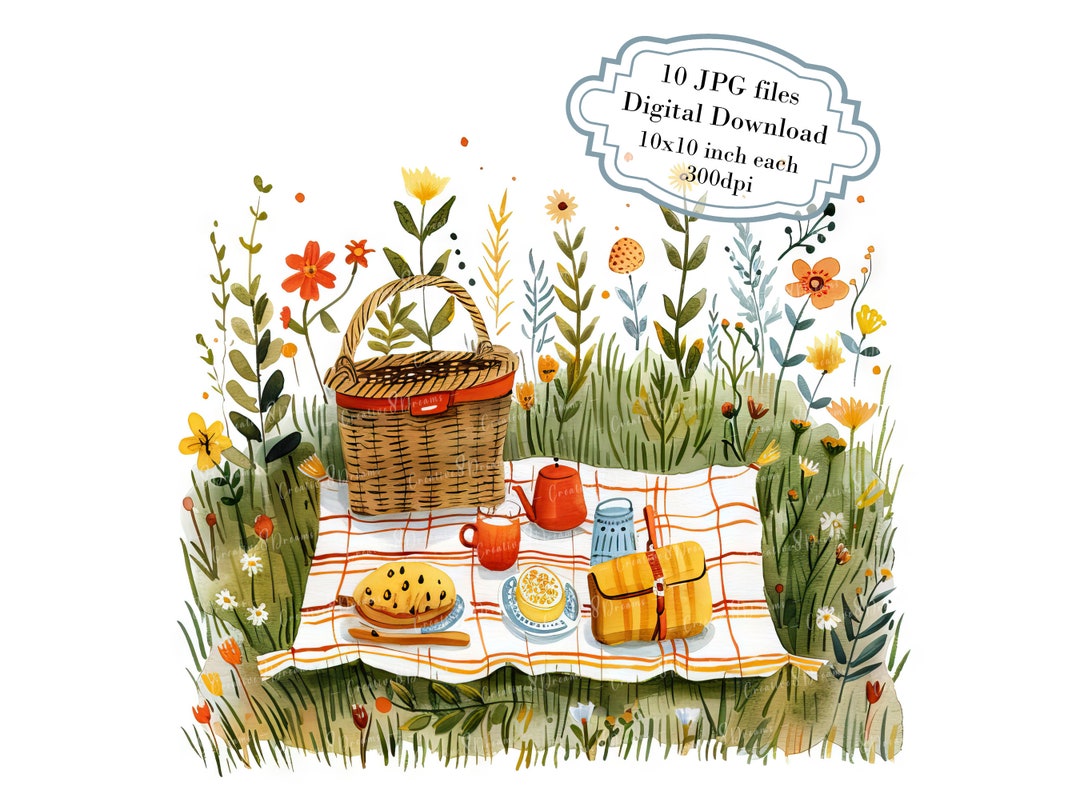Spring Picnic Graphics Picnic in Spring JPG Clipart Bundle- Digital Download - Etsy