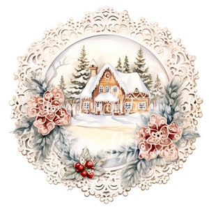 Vintage Christmas Doily JPG Clipart Bundle- Digital Download