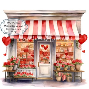Romantische Valentijnsdag cadeauwinkel clipartbundel-10 hoge kwaliteit aquarel jpg's-Valentijnsdag, journaling, scrapbooking, digitale download