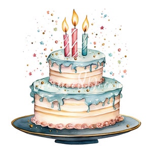 Bundle de cliparts pour gâteau d'anniversaire - 10 fichiers JPG aquarelles de haute qualité - célébration, tenue de journal, scrapbooking, usage commercial, téléchargement numérique