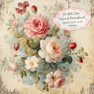 Bundle de cliparts shabby chic baroque floral page - 10 fichiers JPG aquarelles de haute qualité - découpage, journalisation, scrapbooking, téléchargement numérique