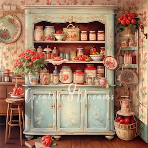 Paquete de imágenes prediseñadas de despensa de cocina estilo retro shabby chic: 10 archivos JPG de acuarela de alta calidad. Decoupage, diario, álbum de recortes y descarga digital.