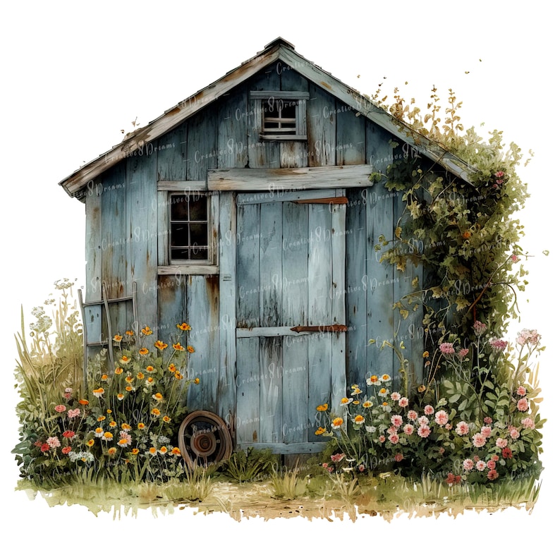 Rustic Shack Outline Rustic Garden Shack PNG Clipart Bundle- Digital Download - Etsy