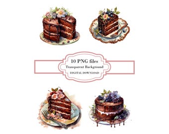 Vintage Chocolate Cake PNG Clipart Bundle- Digital Download