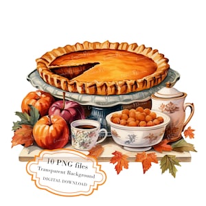 Grandma&#39;s Thanksgiving Pumpkin Apple Pie PNG Clipart Bundle- Digital Download