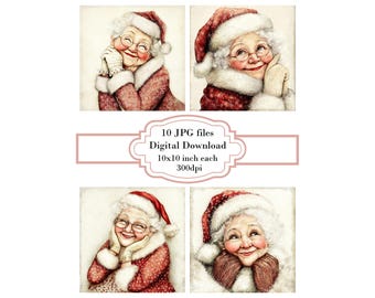 Adorable Smiling Mrs Claus JPG Clipart Bundle- Digital Download