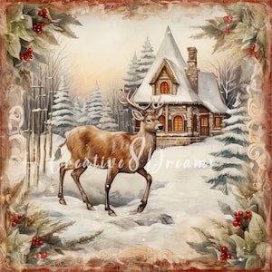 Bundle de cliparts de paysages de Noël enneigés - 10 JPG aquarelles de haute qualité - vacances d'hiver, journalisation, fournitures de scrapbooking, téléchargement numérique